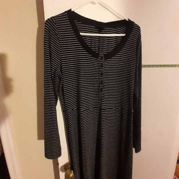 Who what wear dress black white striped dress large l casual soft rayon stretchy - Picture 5 of 7